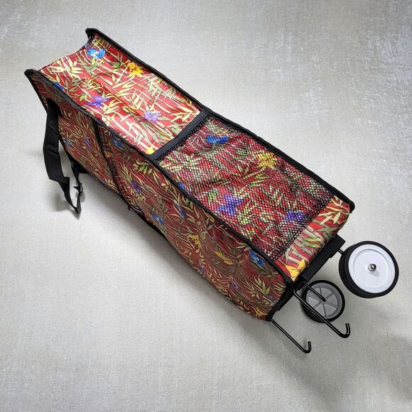 Rolling Travel Bag Collapsible Red Multicolor Bamboo Print - Picture 2 of 8